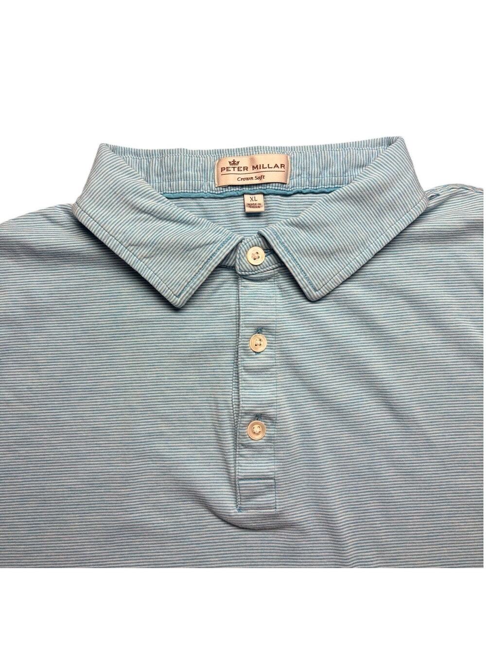 Peter Millar Crown Soft Men's Polo Shirt XL Aqua White Stripe Pima Cotton Silk